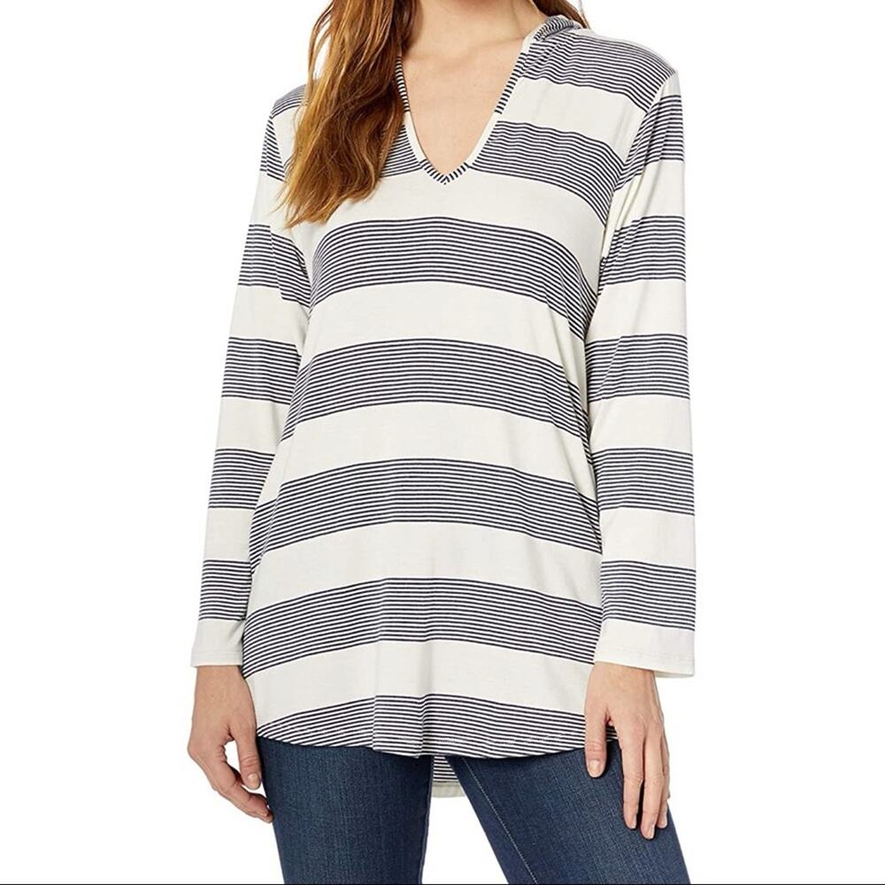 Splendid Pullover Stripe Hooded Tunic Cover Up Size Medium